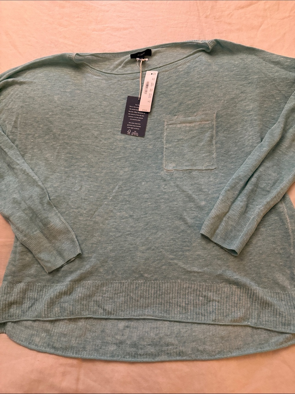 J.Crew NWT Scoop Neck Lightweight Linen Pocket Sweater - Seafoam